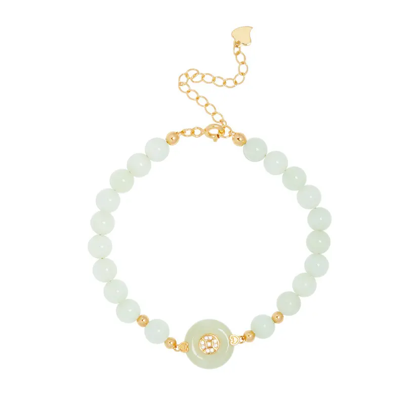 Natural Hetian jade round bead peace buckle bracelet S925 sterling silver bracelet light luxury high-end gift