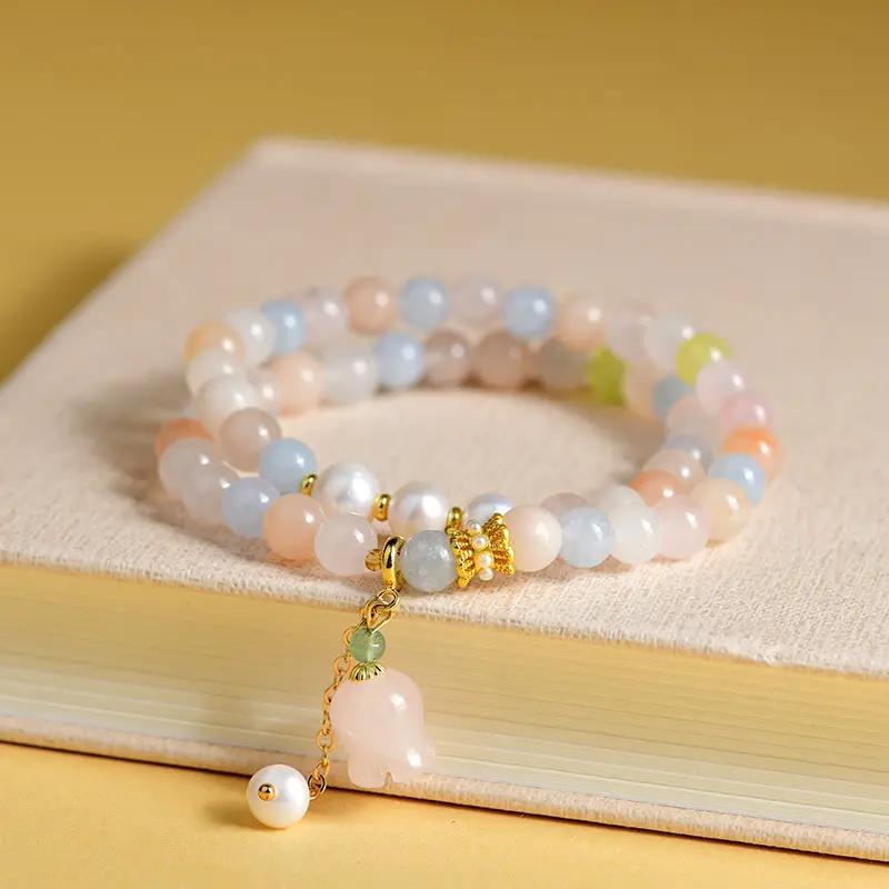 Natural crystal morganite double circle bracelet lily of the valley pendant women's bracelet