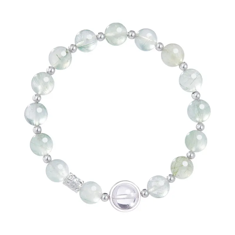 S925 sterling silver green hair crystal natural white crystal transfer beads bracelet ladies light luxury simple high-end jewelry