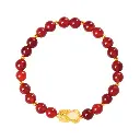 999 Pure Gold Pixiu Inlaid with Hetian Jade Red Agate Beaded Bracelet for Women New Chinese Style High-end Zodiac Year Red Bracelet