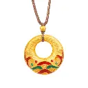 Pure silver 999 ancient cold enamel wave peace buckle pendant braided necklace mother gift