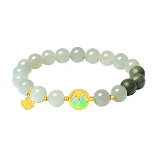 Summer new S925 silver natural Hetian jade green sandalwood cold enamel bracelet pastoral style elegant versatile jewelry