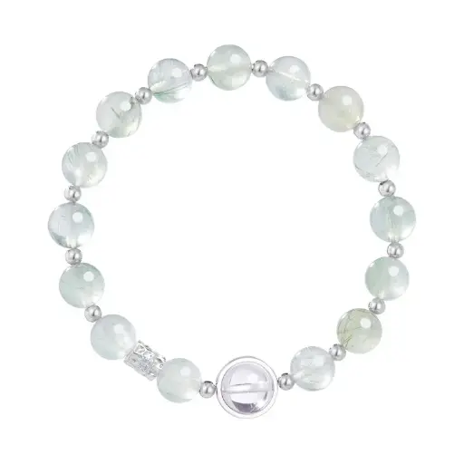 S925 sterling silver green hair crystal natural white crystal transfer beads bracelet ladies light luxury simple high-end jewelry