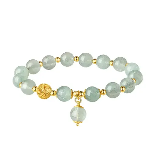 S925 sterling silver hollow gold ball green strawberry crystal bracelet small fresh temperament high-end Chinese style female bracelet