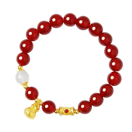 999 sterling silver lucky bag red agate white chalcedony bracelet for women retro red high-end zodiac year jewelry