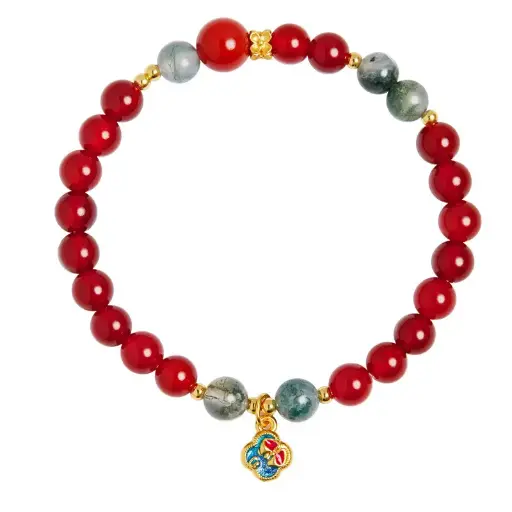 Pure silver 999 Lucky four-leaf clover bracelet red agate bracelet for women new Chinese retro red high-end Mother's Day gift