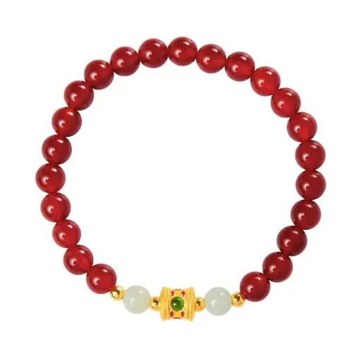 999 Pure Gold Hetian Jade Red Agate Beaded Bracelet for Women New Chinese Style Fortune Beads High-end Zodiac Year Bracelet