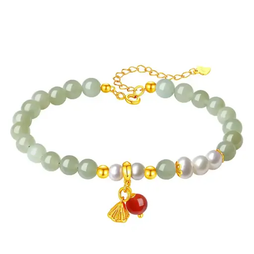 S925 silver two worlds joy pearl bracelet female natural Hetian jade red agate beaded bracelet jewelry