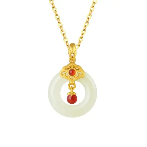 Natural Hetian Jade Peace Buckle Pendant S925 Silver Necklace Women's Light Luxury Clavicle Chain Jewelry